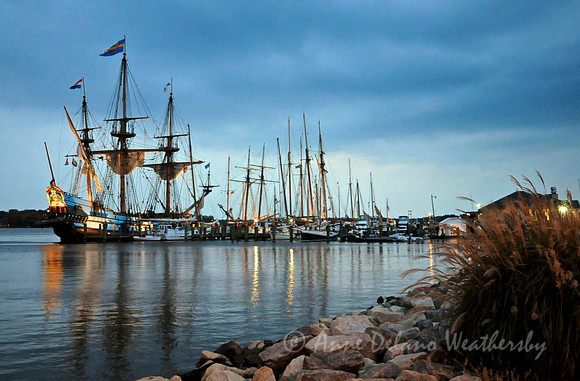 Tall ships at dusk